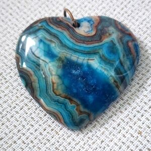 Blue Agate Puffy Heart Pendant Chunky Costume Fashion Jewelry